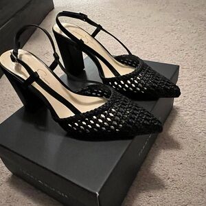 Jessica Simpson Black Slingback Heels with Woven Design